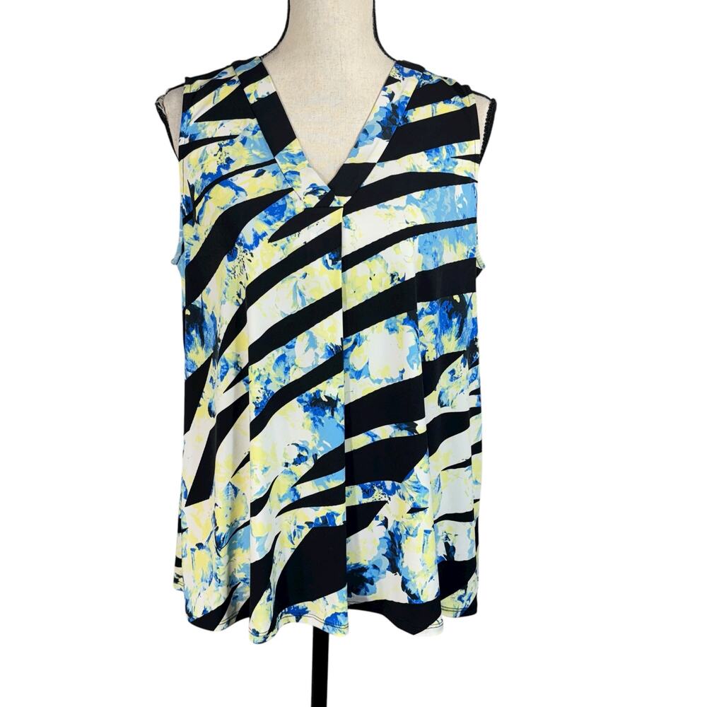 Alfani Petite X-Large Top Sleeveless Stretch V-Neck Abstract Pleated Pullover